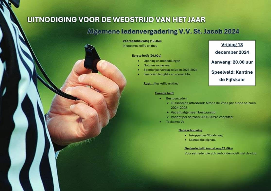 Uitnodiging ledenvergadering vrijdag 13 december 2024